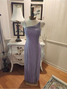 Lilac Silk Totally Beaded Y2K Dress Cruise Summer XS
